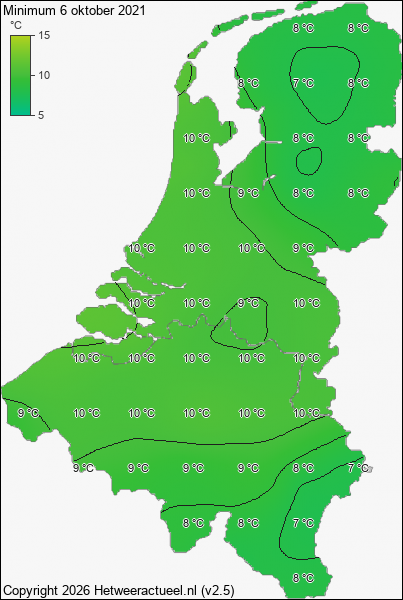 Minimum temperatuur 6 oktober 2021