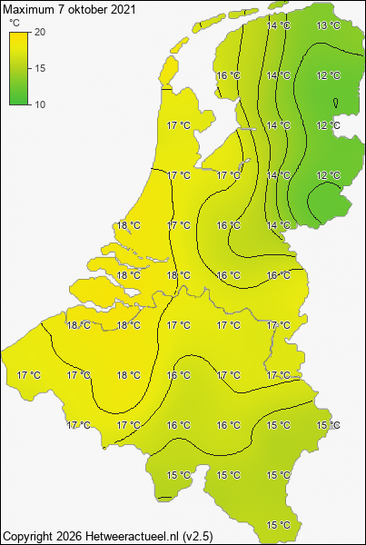 Maximum temperatuur 7 oktober 2021