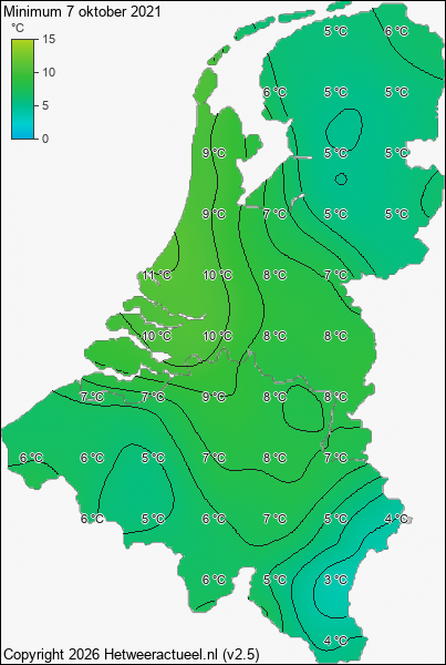Minimum temperatuur 7 oktober 2021