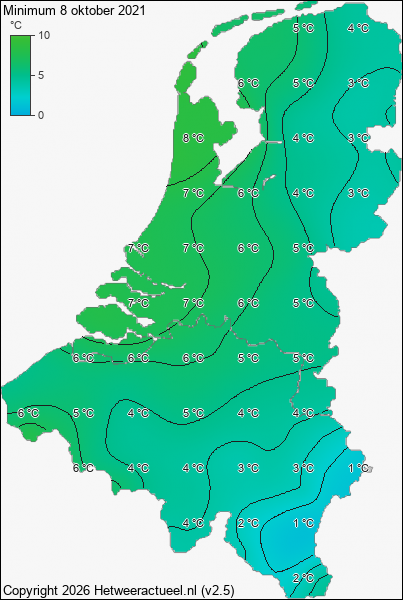 Minimum temperatuur 8 oktober 2021