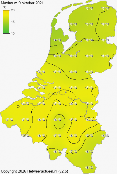 Maximum temperatuur 9 oktober 2021