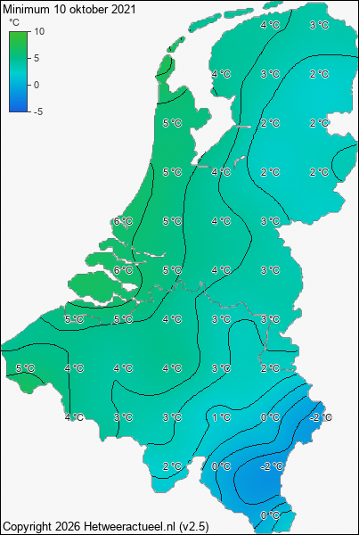 Minimum temperatuur 10 oktober 2021