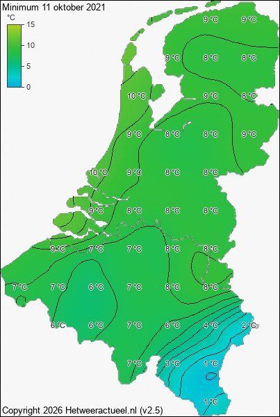 Minimum temperatuur 11 oktober 2021