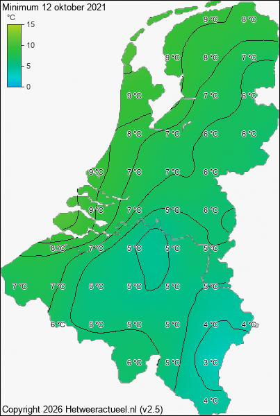 Minimum temperatuur 12 oktober 2021