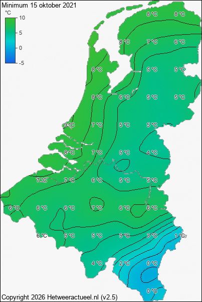 Minimum temperatuur 15 oktober 2021