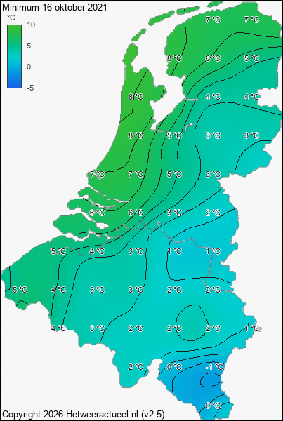 Minimum temperatuur 16 oktober 2021