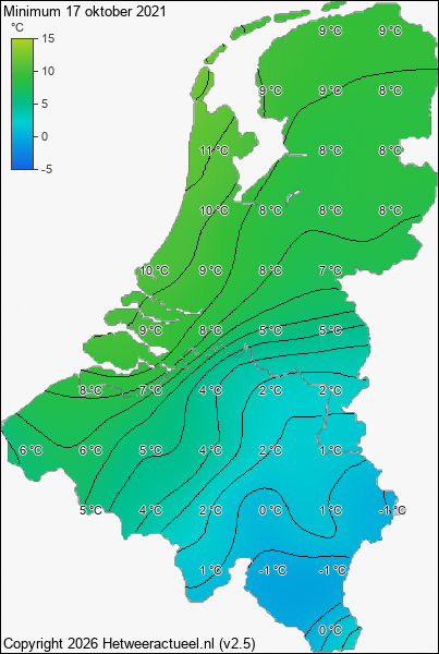 Minimum temperatuur 17 oktober 2021