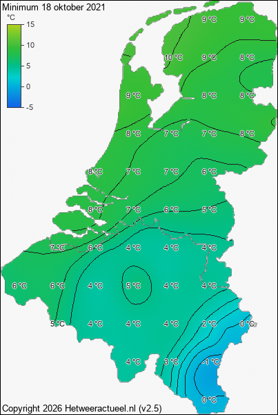 Minimum temperatuur 18 oktober 2021