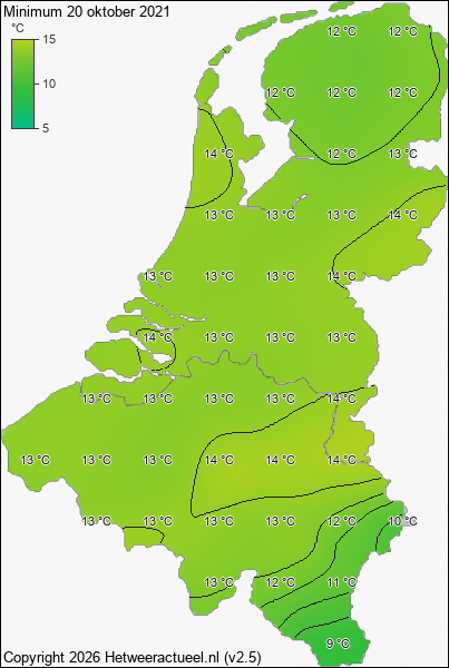 Minimum temperatuur 20 oktober 2021