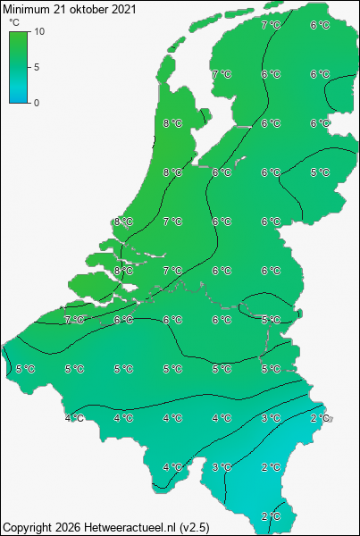 Minimum temperatuur 21 oktober 2021