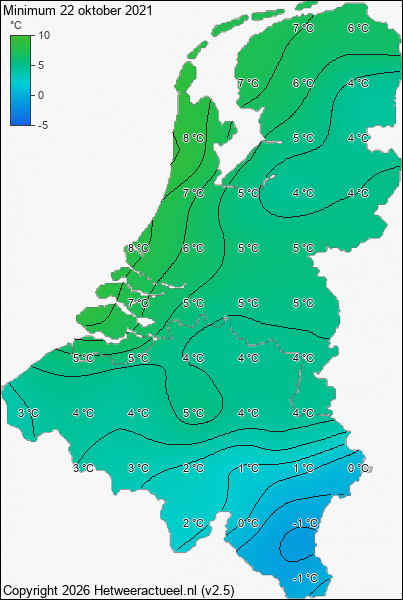 Minimum temperatuur 22 oktober 2021