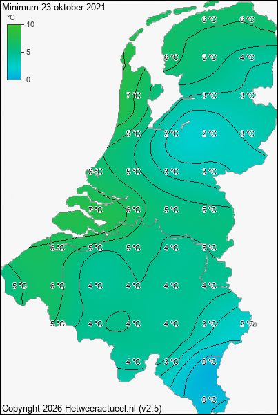 Minimum temperatuur 23 oktober 2021