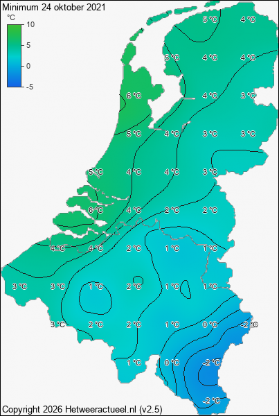 Minimum temperatuur 24 oktober 2021