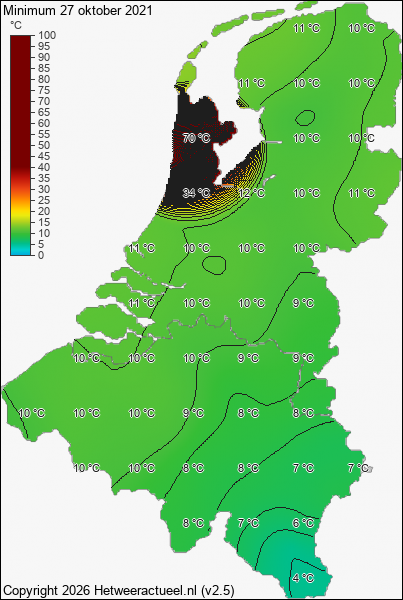 Minimum temperatuur 27 oktober 2021