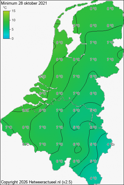 Minimum temperatuur 28 oktober 2021