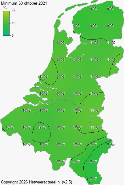 Minimum temperatuur 30 oktober 2021