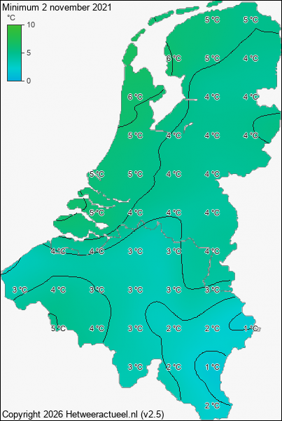 Minimum temperatuur 2 november 2021