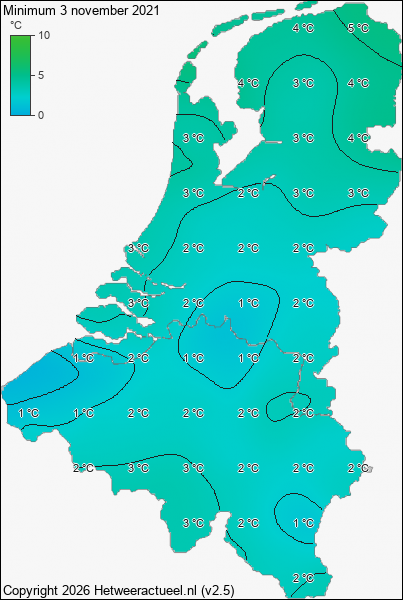 Minimum temperatuur 3 november 2021