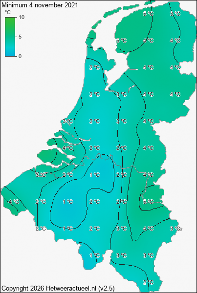 Minimum temperatuur 4 november 2021