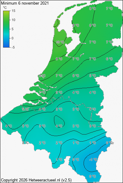 Minimum temperatuur 6 november 2021