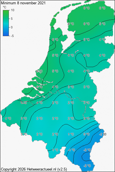 Minimum temperatuur 8 november 2021