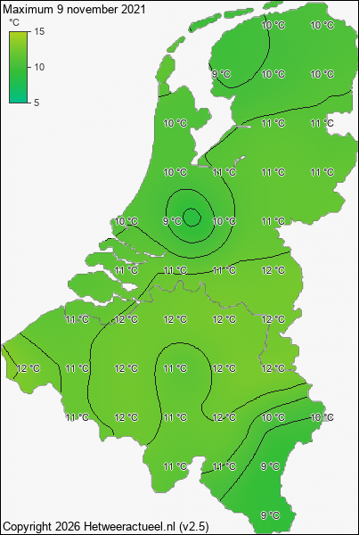 Maximum temperatuur 9 november 2021