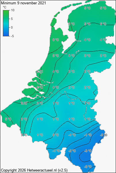 Minimum temperatuur 9 november 2021