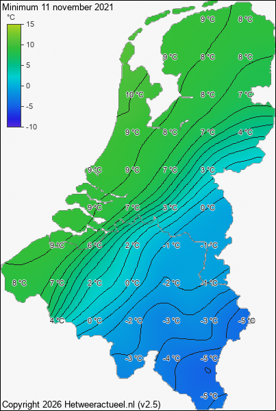 Minimum temperatuur 11 november 2021
