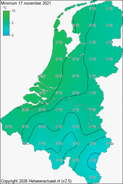 Minimum temperatuur 17 november 2021