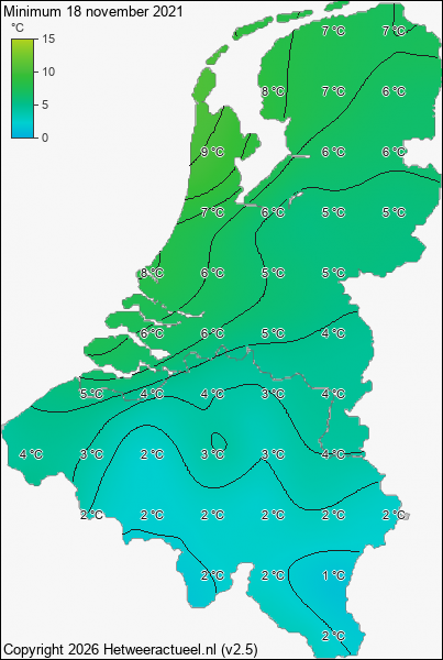 Minimum temperatuur 18 november 2021