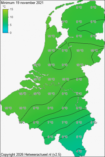 Minimum temperatuur 19 november 2021