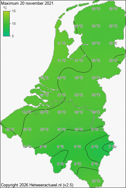 Maximum temperatuur 20 november 2021