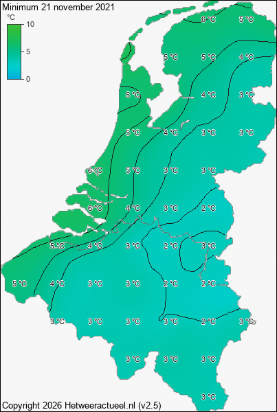 Minimum temperatuur 21 november 2021