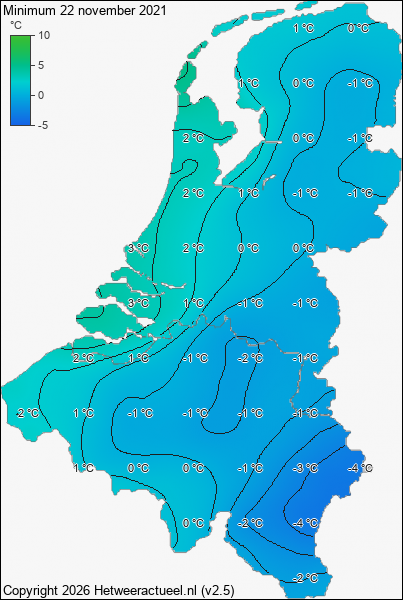 Minimum temperatuur 22 november 2021