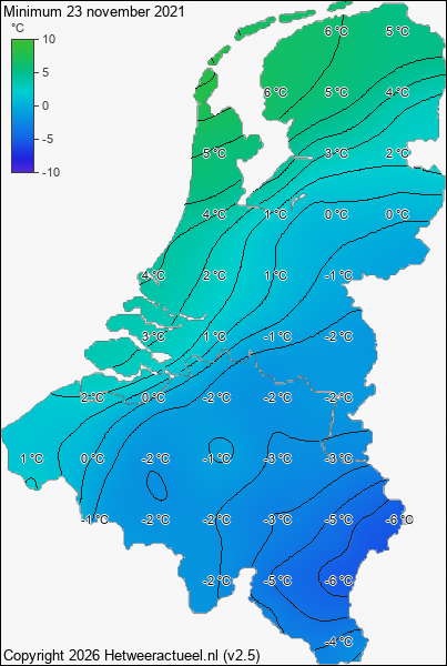 Minimum temperatuur 23 november 2021