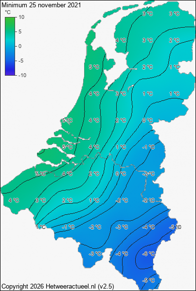 Minimum temperatuur 25 november 2021