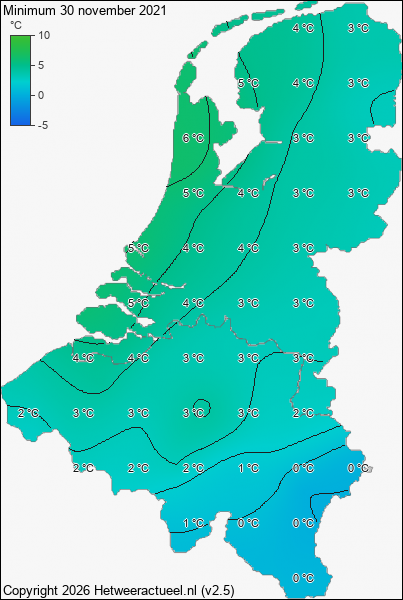 Minimum temperatuur 30 november 2021