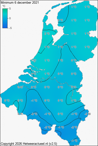 Minimum temperatuur 6 december 2021