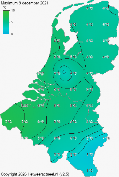 Maximum temperatuur 9 december 2021