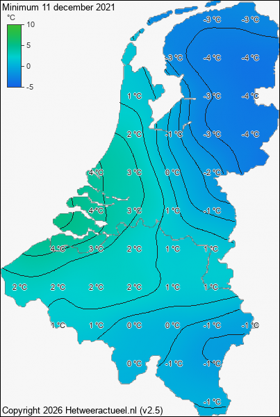 Minimum temperatuur 11 december 2021