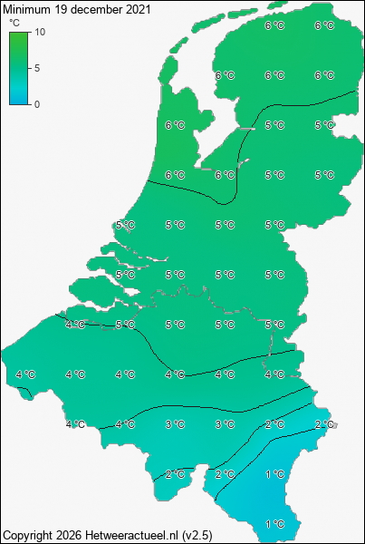 Minimum temperatuur 19 december 2021
