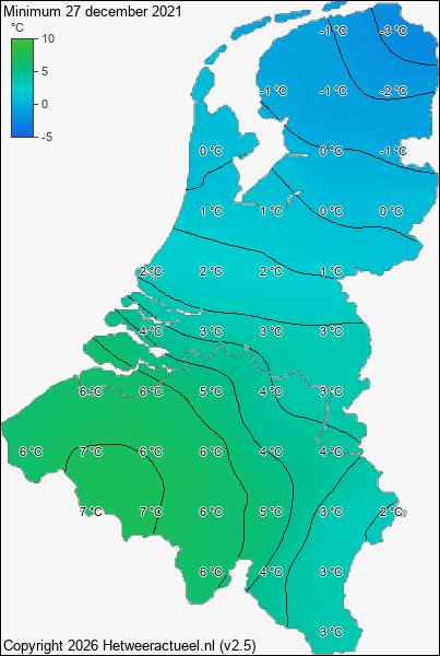 Minimum temperatuur 27 december 2021