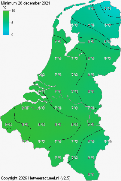 Minimum temperatuur 28 december 2021