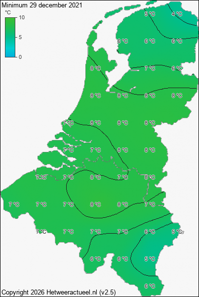 Minimum temperatuur 29 december 2021