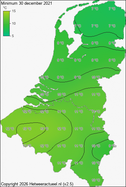 Minimum temperatuur 30 december 2021
