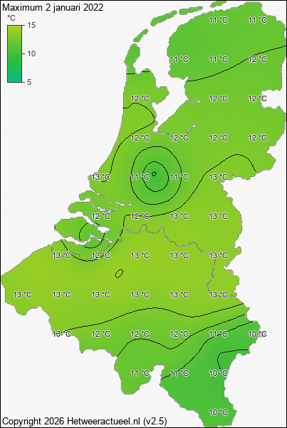 Maximum temperatuur 2 januari 2022