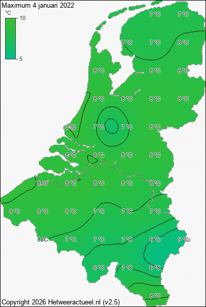 Maximum temperatuur 4 januari 2022