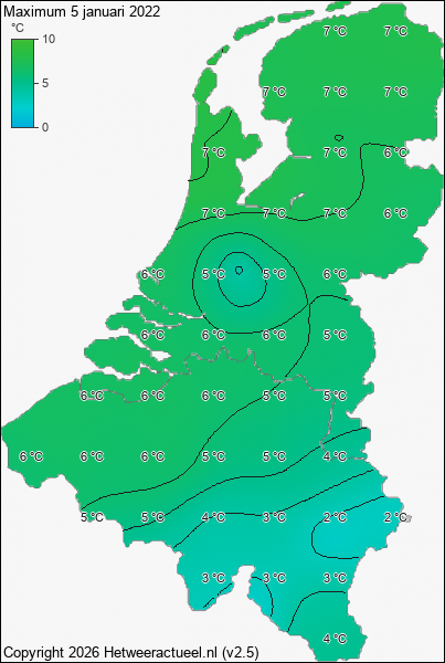 Maximum temperatuur 5 januari 2022