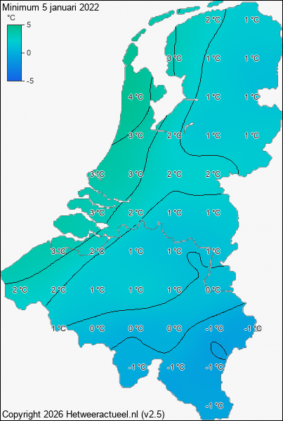 Minimum temperatuur 5 januari 2022