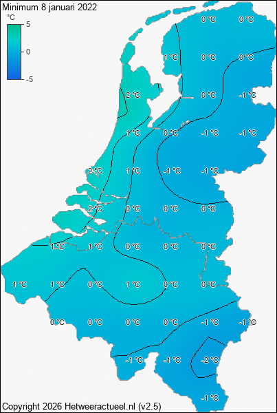 Minimum temperatuur 8 januari 2022
